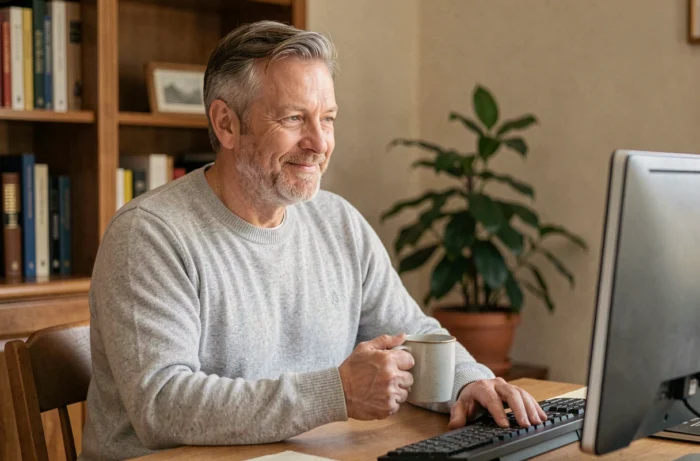 Homme accédant aux nouveaux services simplifiés de Néo Yvelines depuis son domicile en 2026