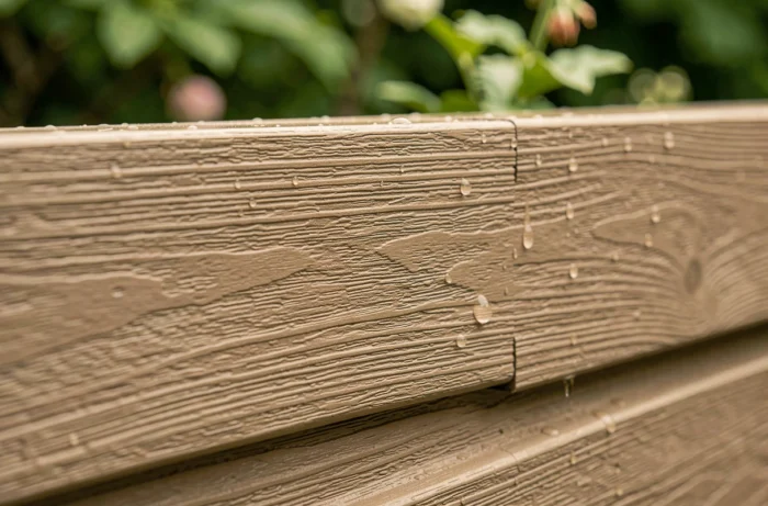 Détail de la texture bois du panneau de clôture en matériau composite résistant aux intempéries