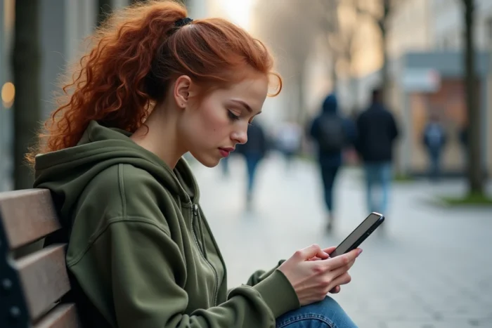 Jeune femme en extérieur utilisant son smartphone pour installer une application mobile